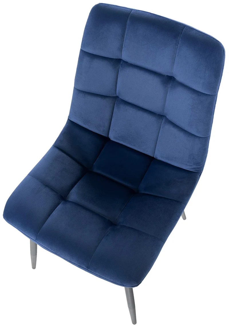Chaise de salle à manger x1 coutures décoratives carrées en tissu velours bleu et métal noir 10_0002127