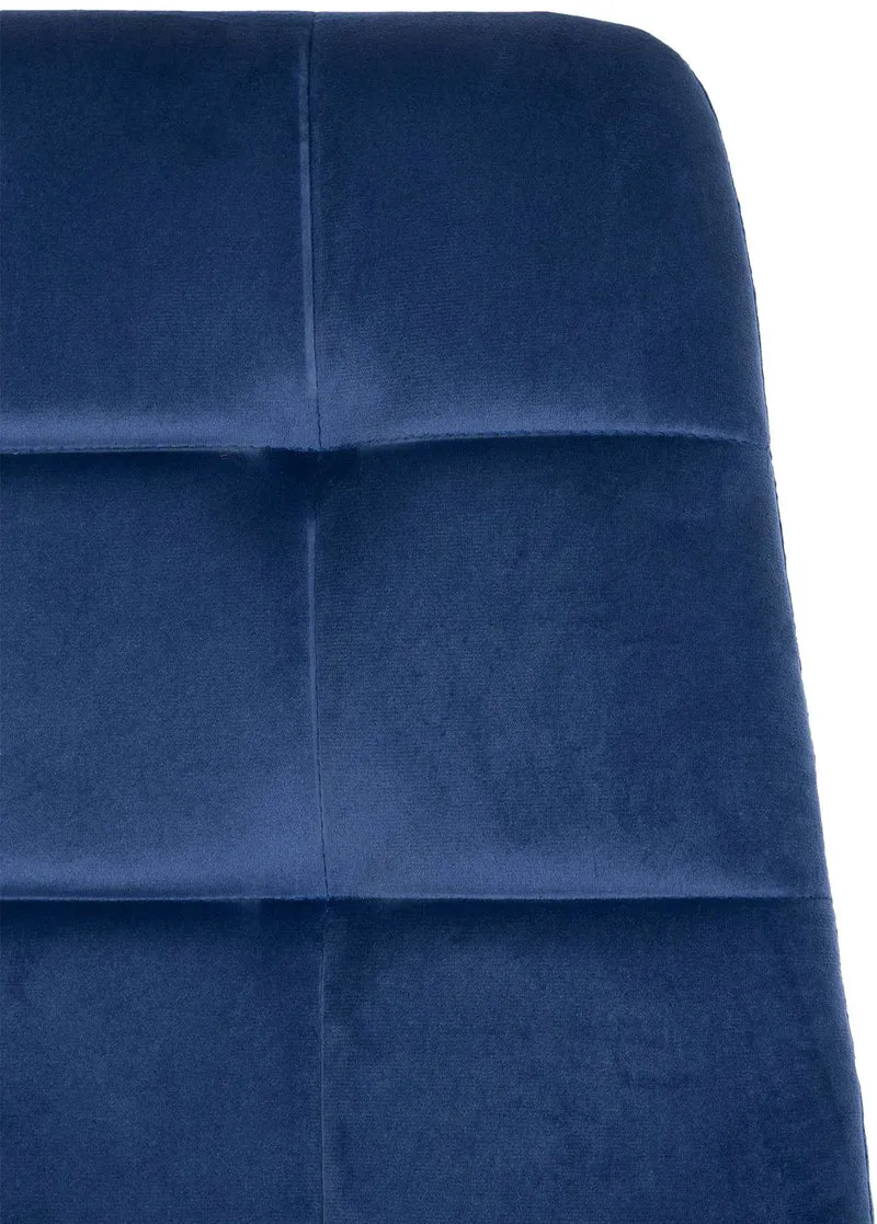 Chaise de salle à manger x1 coutures décoratives carrées en tissu velours bleu et métal noir 10_0002127