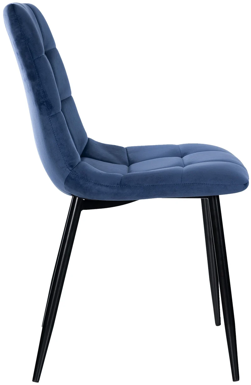 Chaise de salle à manger x1 coutures décoratives carrées en tissu velours bleu et métal noir 10_0002127
