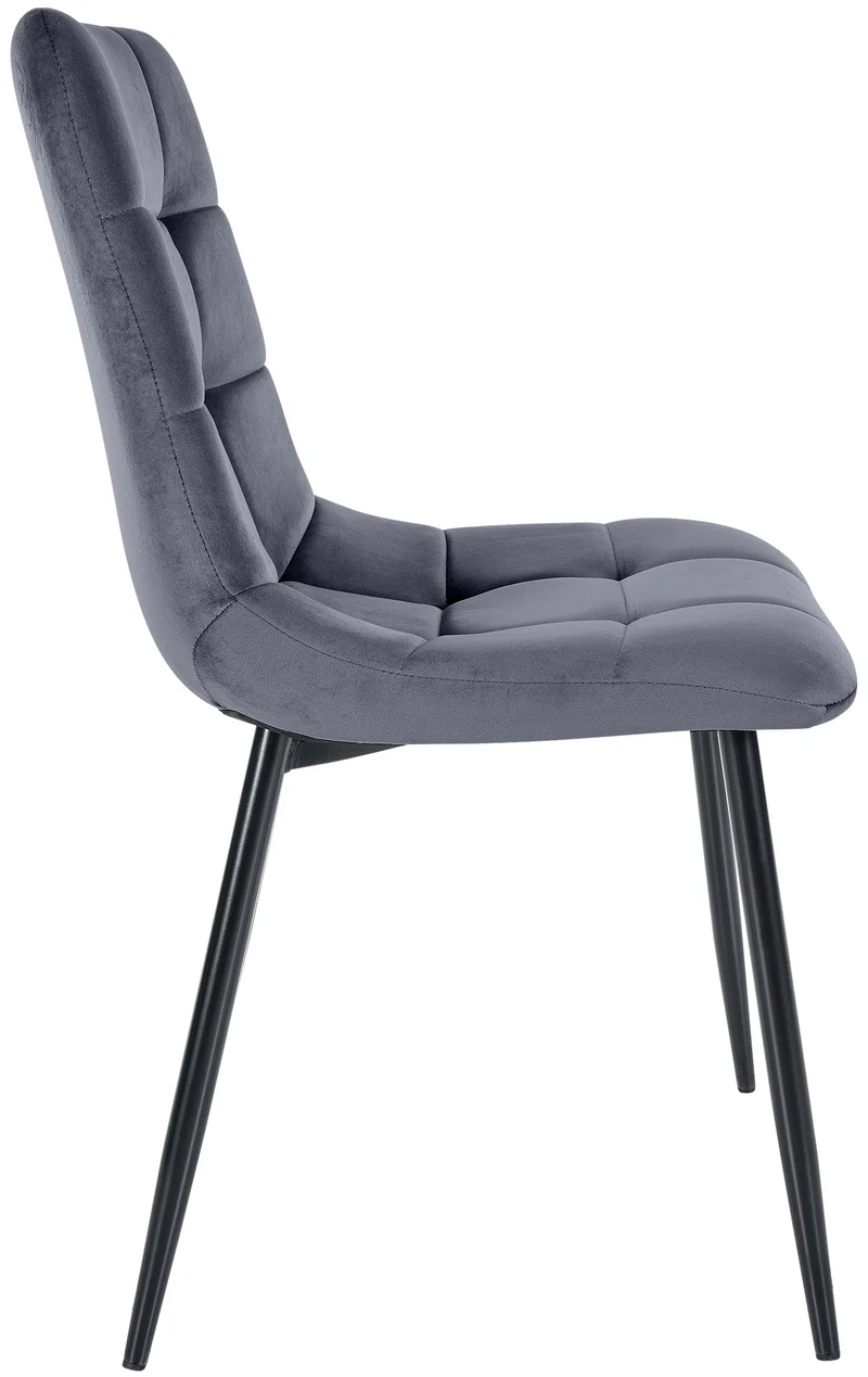 Chaise de salle à manger x1 coutures décoratives carrées en tissu velours gris foncé et métal noir 10_0002135