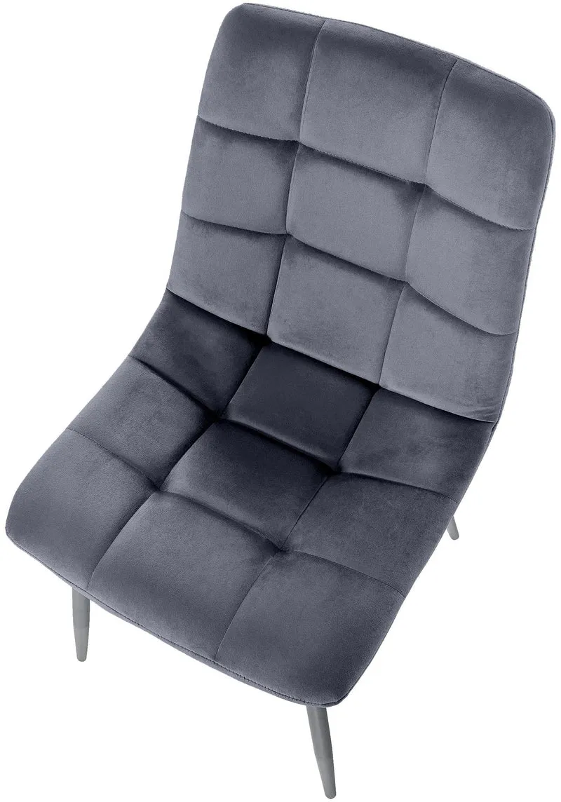 Chaise de salle à manger x1 coutures décoratives carrées en tissu velours gris foncé et métal noir 10_0002135