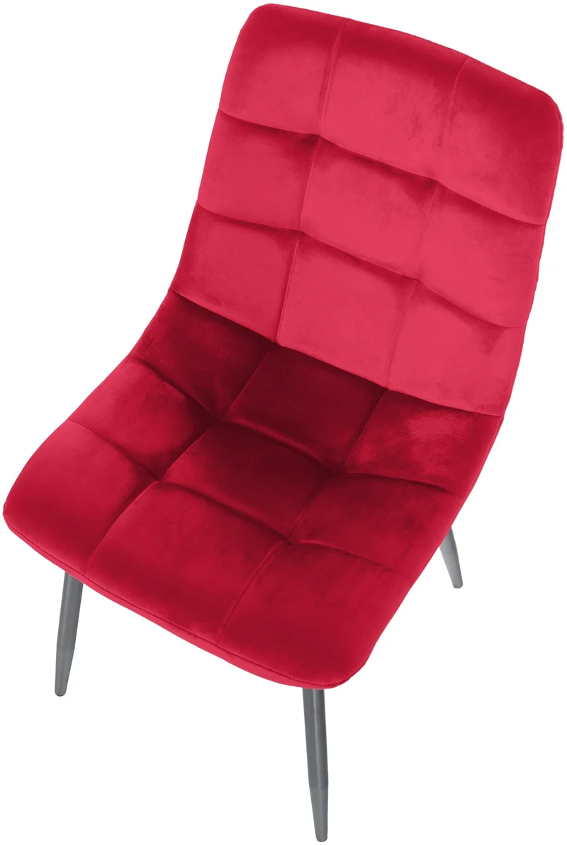 Chaise de salle à manger x1 coutures décoratives carrées en tissu velours rouge et métal noir 10_0002134