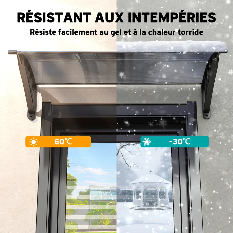 Auvent de porte d'entrée incurvé 100 x 75 x 23 cm protection pluie et uv montage facile design en polycarbonate noir 21_0007103