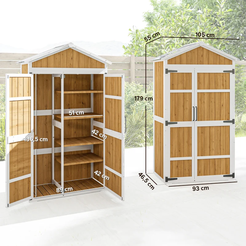 Armoire de jardin abri 105 x 55 x 179 cm étanche toit galvanisé double porte rangement organisé rustique en bois naturel 21_0005652