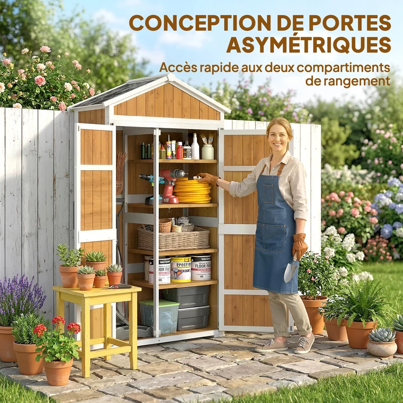 Armoire de jardin abri 105 x 55 x 179 cm étanche toit galvanisé double porte rangement organisé rustique en bois naturel 21_0005652