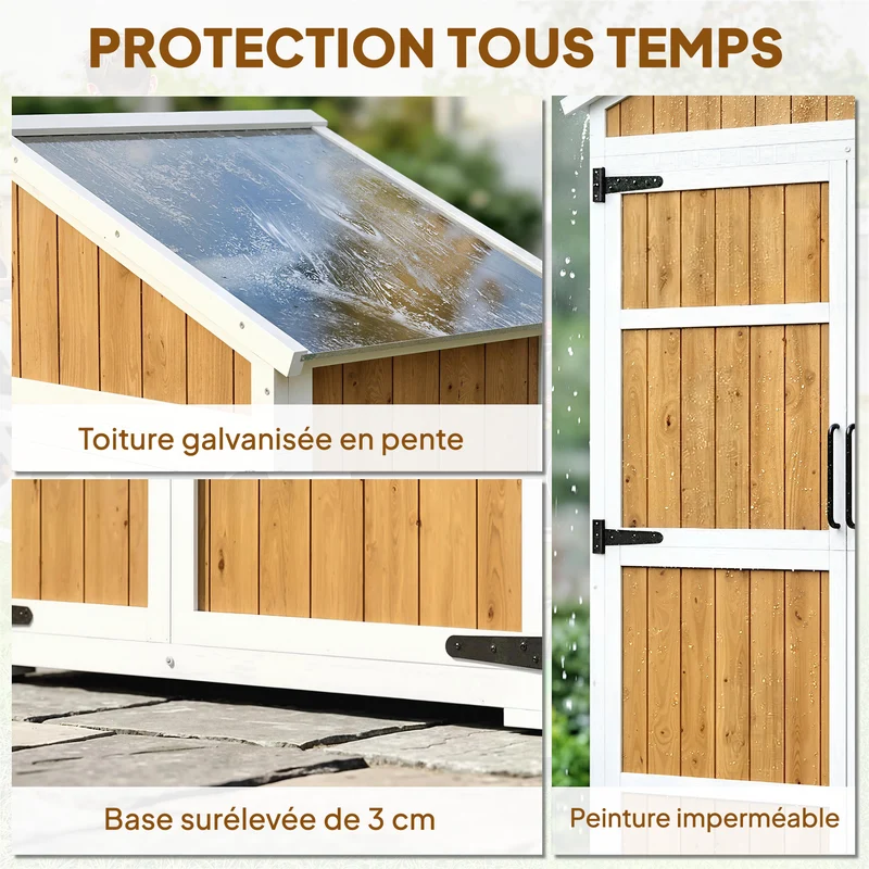 Armoire de jardin abri 105 x 55 x 179 cm étanche toit galvanisé double porte rangement organisé rustique en bois naturel 21_0005652