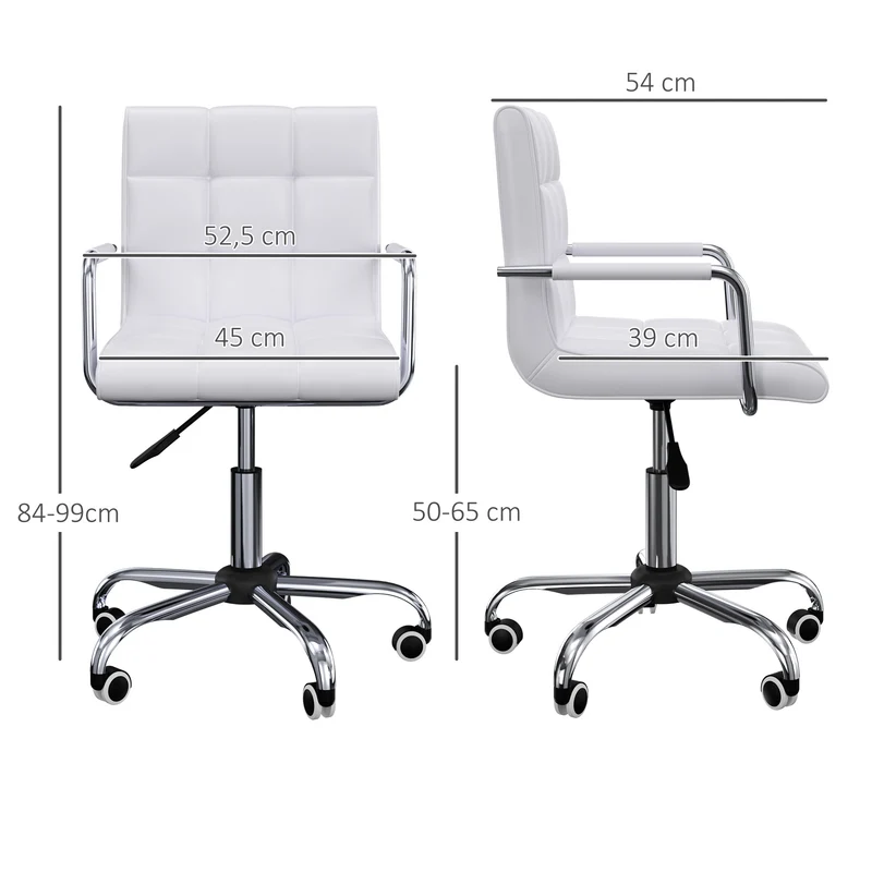 Lot de 2 chaises de bureau pivotantes 53 x 54 x 84-99 cm réglables ergonomiques moderne en revêtement synthétique blanc 21_0006349