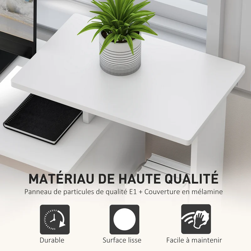 Bureau informatique compact tablette clavier 100 x 40 x 86,6 cm gain de place moderne en panneaux de particules blanc 21_0002444