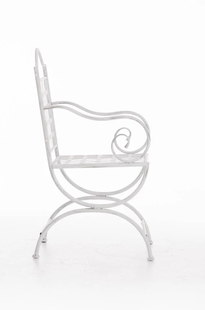 Chaise de jardin terrasse balcon en métal blanc vieilli 10_0003010
