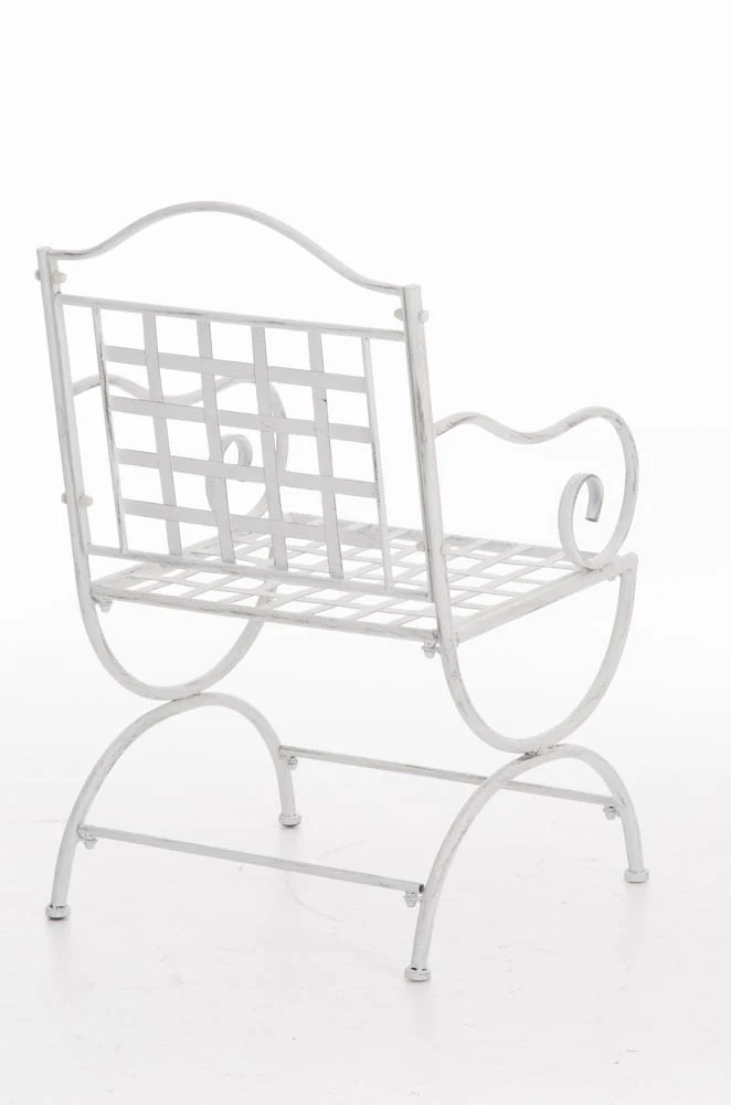 Chaise de jardin terrasse balcon en métal blanc vieilli 10_0003010
