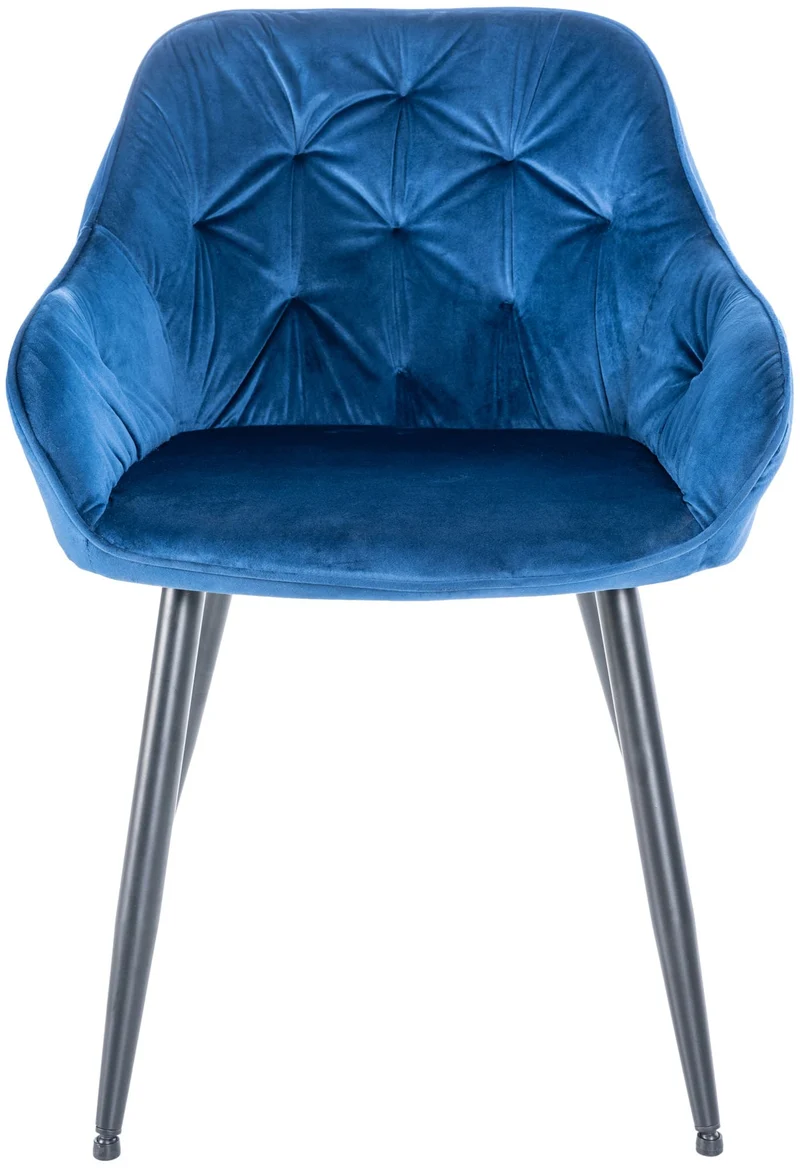 Lot de 2 chaises de salle à manger design et moderne assise en velours bleu et pieds en métal noir 10_0001607