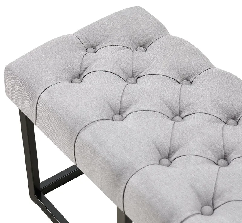 Banc capitonné rembourré 100 cm tissu gris avec structure en métal noir design contemporain 10_0008731