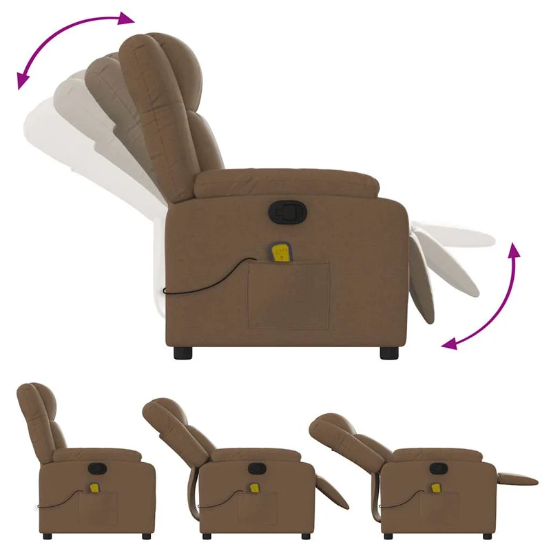Fauteuil de relaxation TV fonction massage inclinable 6 points de massage en tissu marron DEC027020