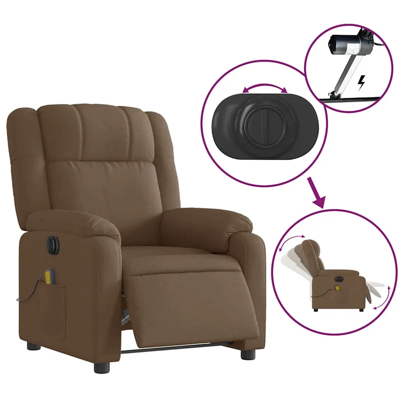 Fauteuil de relaxation fonction d'inclinaison électrique 6 points de massage en tissu marron DEC027794
