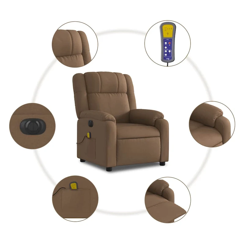 Fauteuil de relaxation fonction d'inclinaison électrique 6 points de massage en tissu marron DEC027794