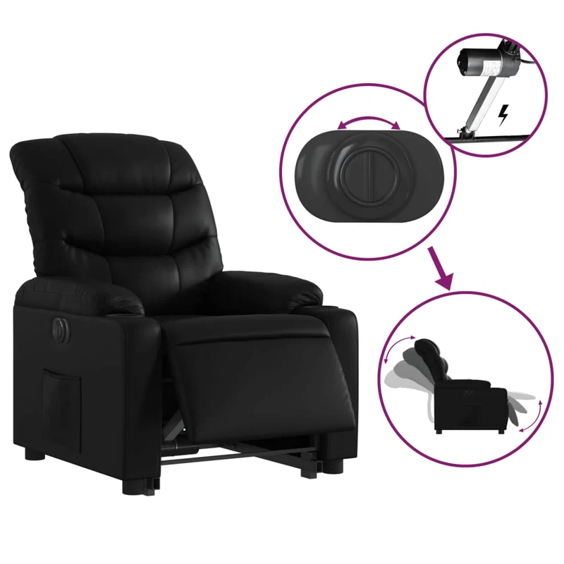 Fauteuil relax TV fonction de levage électrique très confortable en PVC noir DEC028479