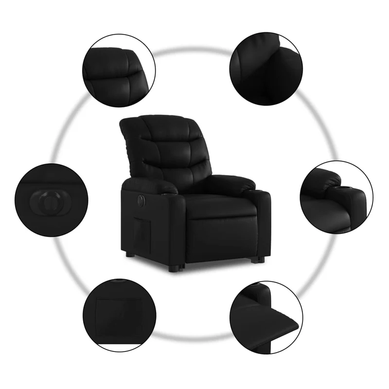 Fauteuil relax TV fonction de levage électrique très confortable en PVC noir DEC028479
