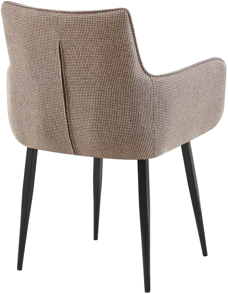 Chaise design rembourrée en tissu marron clair design enveloppant pieds métal noir 10_0007432