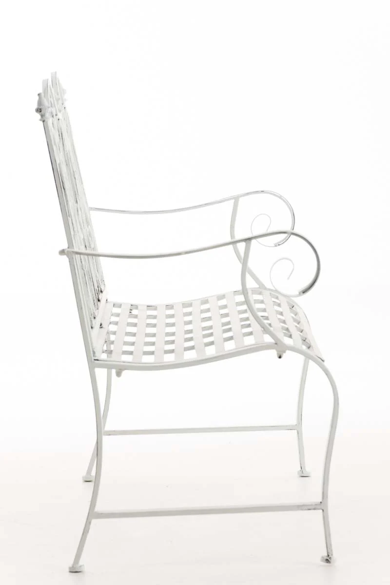Banc de jardin balcon terrasse style rustique largeur 116 cm en métal blanc vieilli 10_0002924