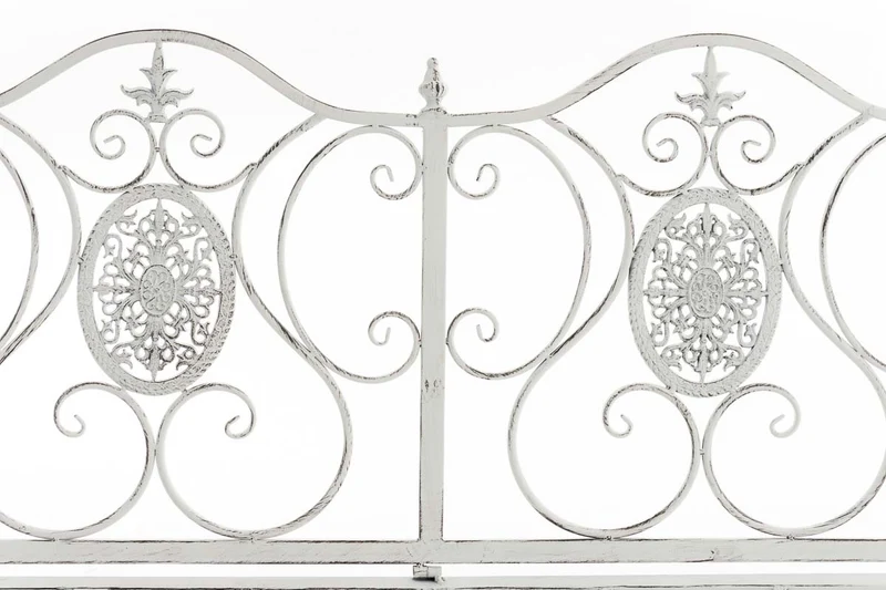 Banc de jardin balcon terrasse style rustique largeur 116 cm en métal blanc vieilli 10_0002924
