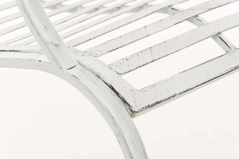 Banc de jardin balcon terrasse style rustique largeur 116 cm en métal blanc vieilli 10_0002924