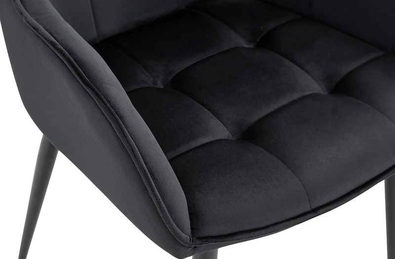 Lot de 2 chaises de salle à manger avec accoudoirs en velours noir capitonné cadre métal noir 10_0007564
