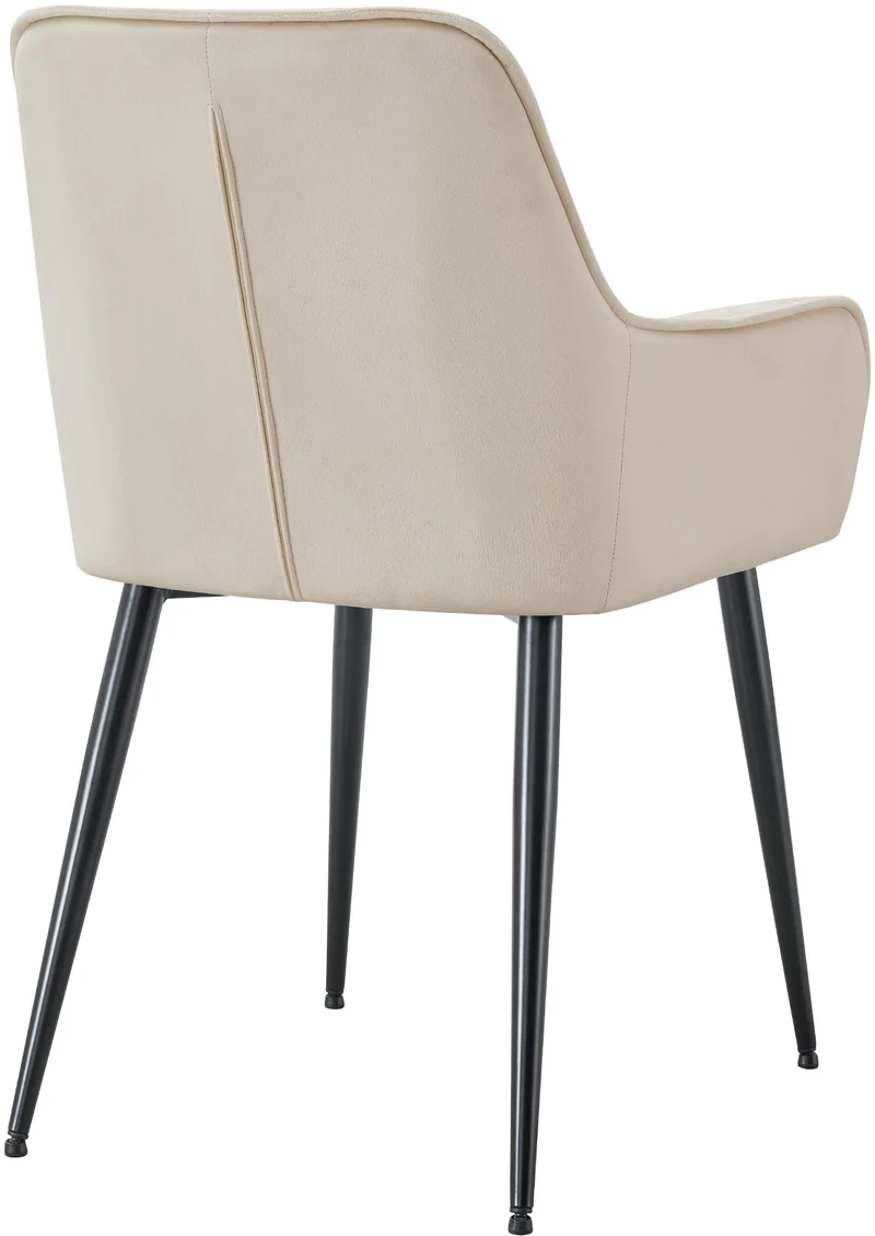 Lot de 2 chaises de salle à manger avec accoudoirs en velours crème capitonné cadre métal noir 10_0007509
