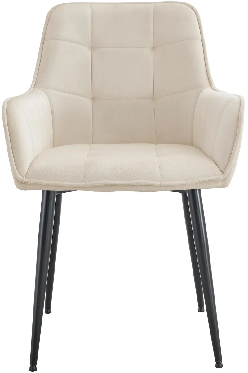 Lot de 2 chaises de salle à manger avec accoudoirs en velours crème capitonné cadre métal noir 10_0007509