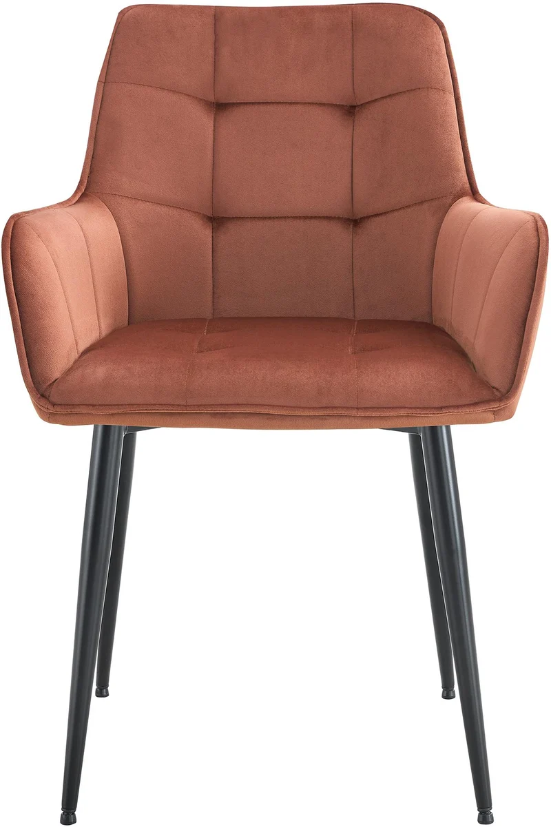 Lot de 2 chaises de salle à manger avec accoudoirs en velours marron capitonné cadre métal noir 10_0007498