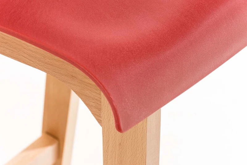Lot de 2 tabourets de bar piètement à 4 pieds en bois assise plastique rouge style scandinave 10_0006196