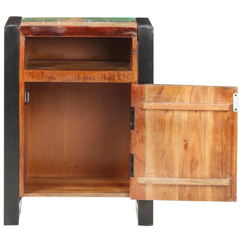 Table de chevet avec compartiment avec porte 40 x 35 x 55 cm bois de récupération coloré aspect vieilli DEC033005