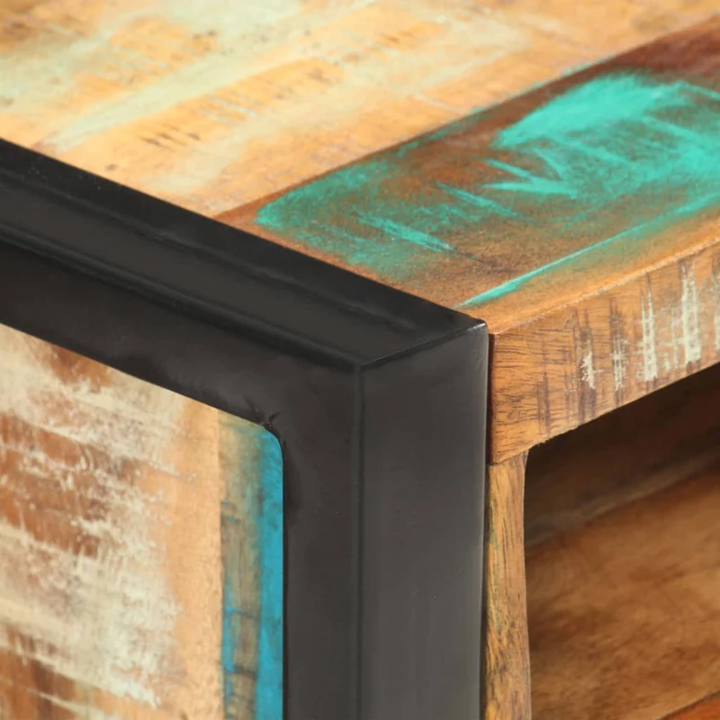 Table de chevet avec compartiment avec porte 40 x 35 x 55 cm bois de récupération coloré aspect vieilli DEC033005