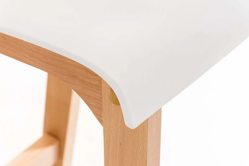 Tabouret de bar design scandinave x1 structure de 4 pieds en bois assise en plastique blanc 10_0004942