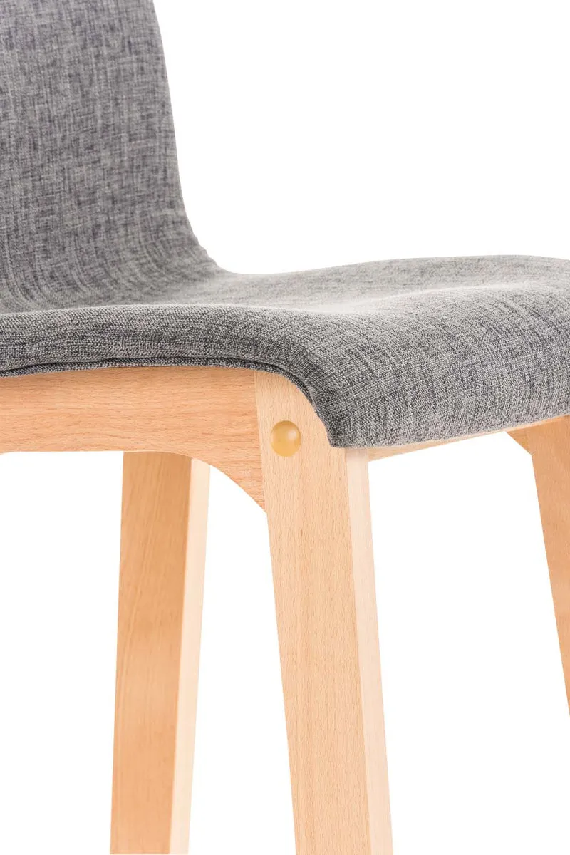 Tabouret de bar x1 avec repose-pieds structure de 4 pieds en bois assise en tissu gris clair 10_0004974