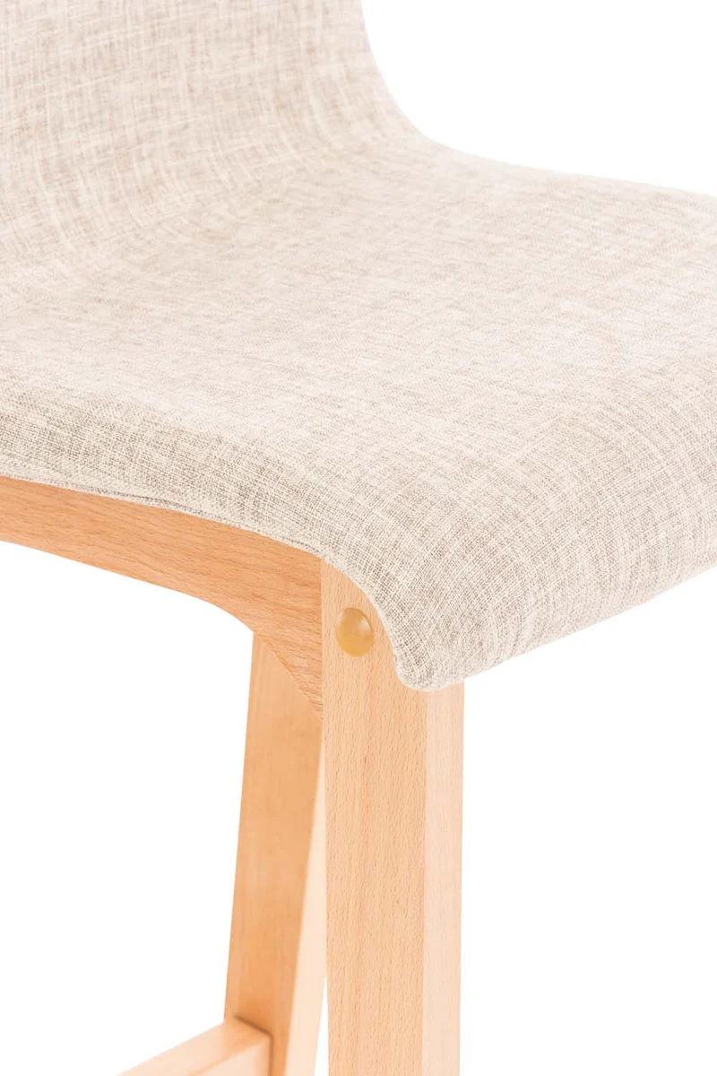 Lot de 2 tabourets de bar design avec structure de 4 pieds en bois et assise en tissu crème 10_0004211
