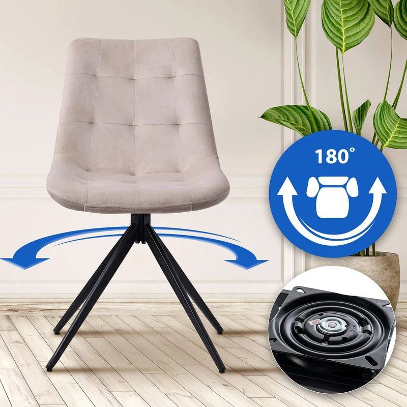 Lot de 2 chaises contemporaine pivotante avec pieds croisés en métal noir et assise en velours crème 10_0007693