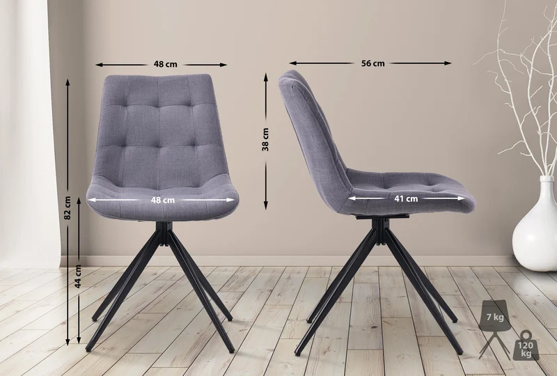 Lot de 2 chaises contemporaine pivotante avec pieds croisés en métal noir et assise en tissu gris foncé 10_0007619