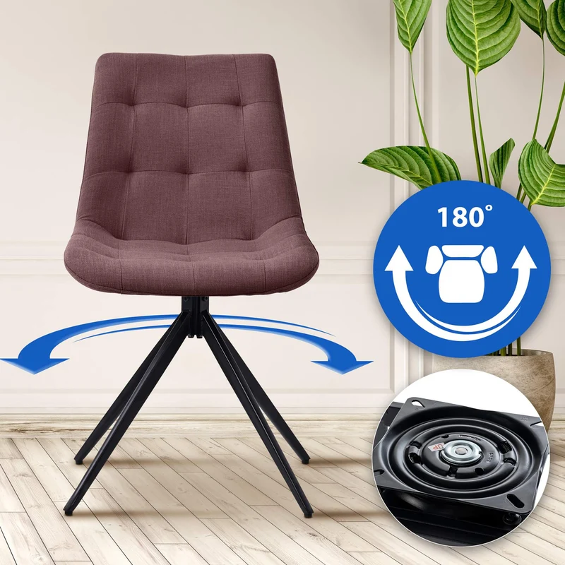 Lot de 2 chaises contemporaine pivotante avec pieds croisés en métal noir et assise en tissu marron 10_0007602