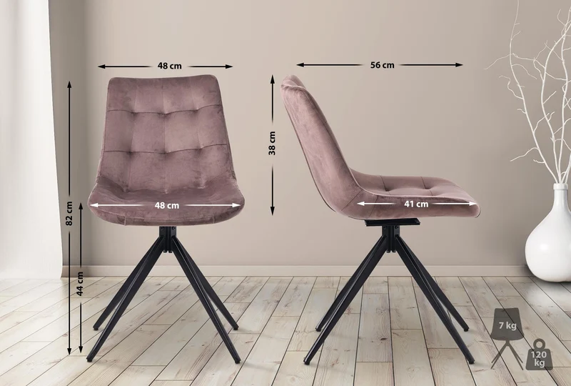 Lot de 2 chaises contemporaine pivotante avec pieds croisés en métal noir et assise en velours marron 10_0007594