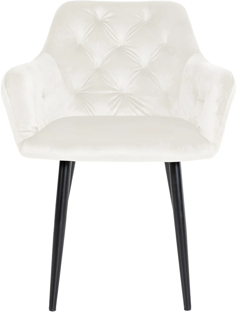 Chaise de salle à manger avec coutures décoratives en velours crème et pieds en métal noir 10_0007391