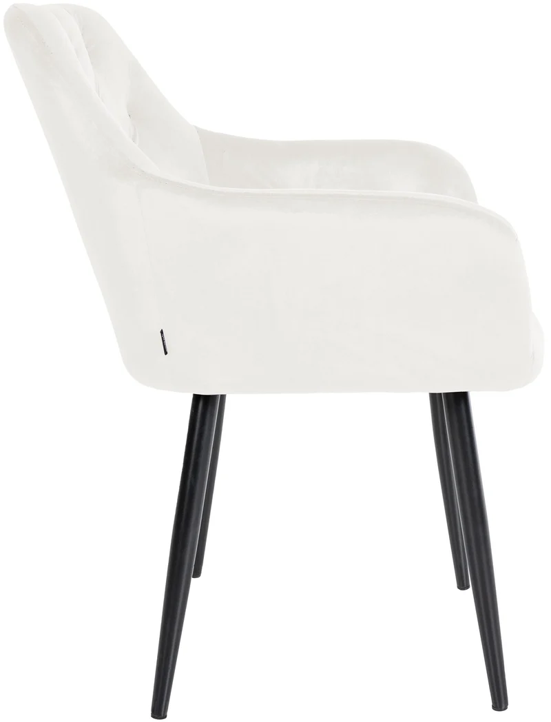 Chaise de salle à manger avec coutures décoratives en velours crème et pieds en métal noir 10_0007391