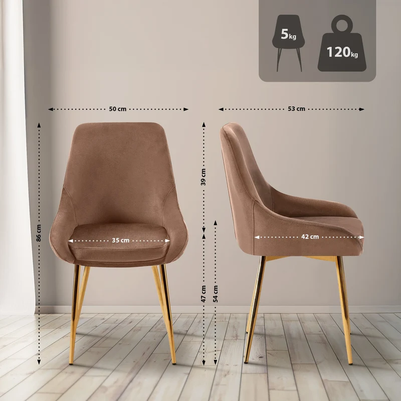 Chaise de salle à manger x1 élégance confort design moderne en velours marron structure métallique doré 10_0007392