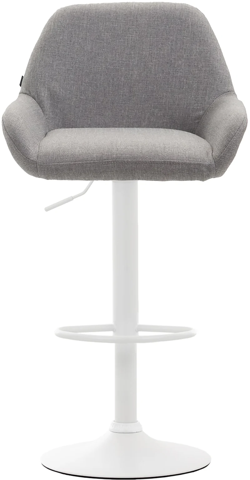 Lot de 2 tabourets de bar repose-pieds en forme d'arc en métal blanc assise en tissu gris 10_0004043