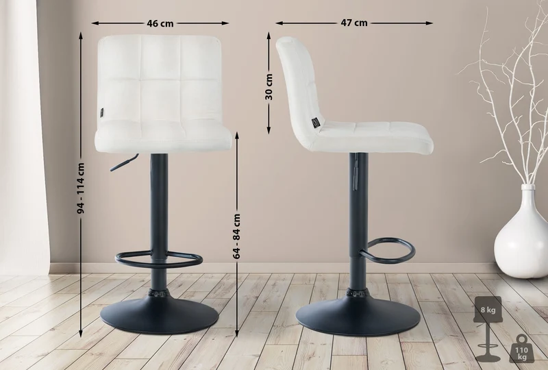 Lot de 2 tabourets de bar en velours crème avec coutures décoratives pied en trompette métal noir 10_0004395