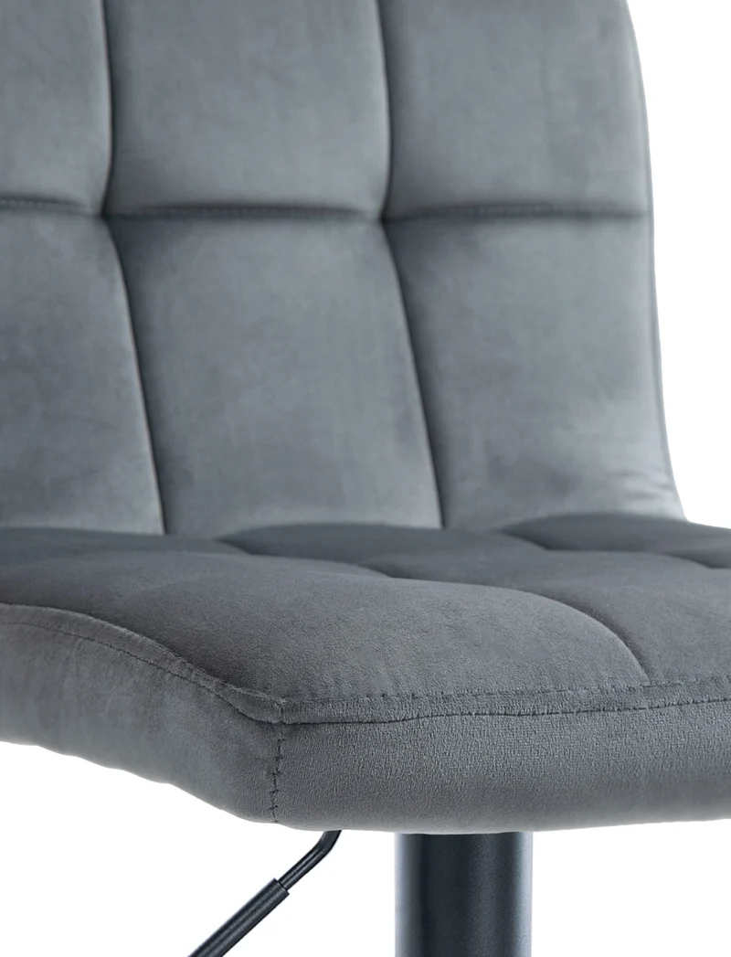 Lot de 2 tabourets de bar en velours gris foncé avec coutures décoratives pied en trompette métal noir 10_0004396