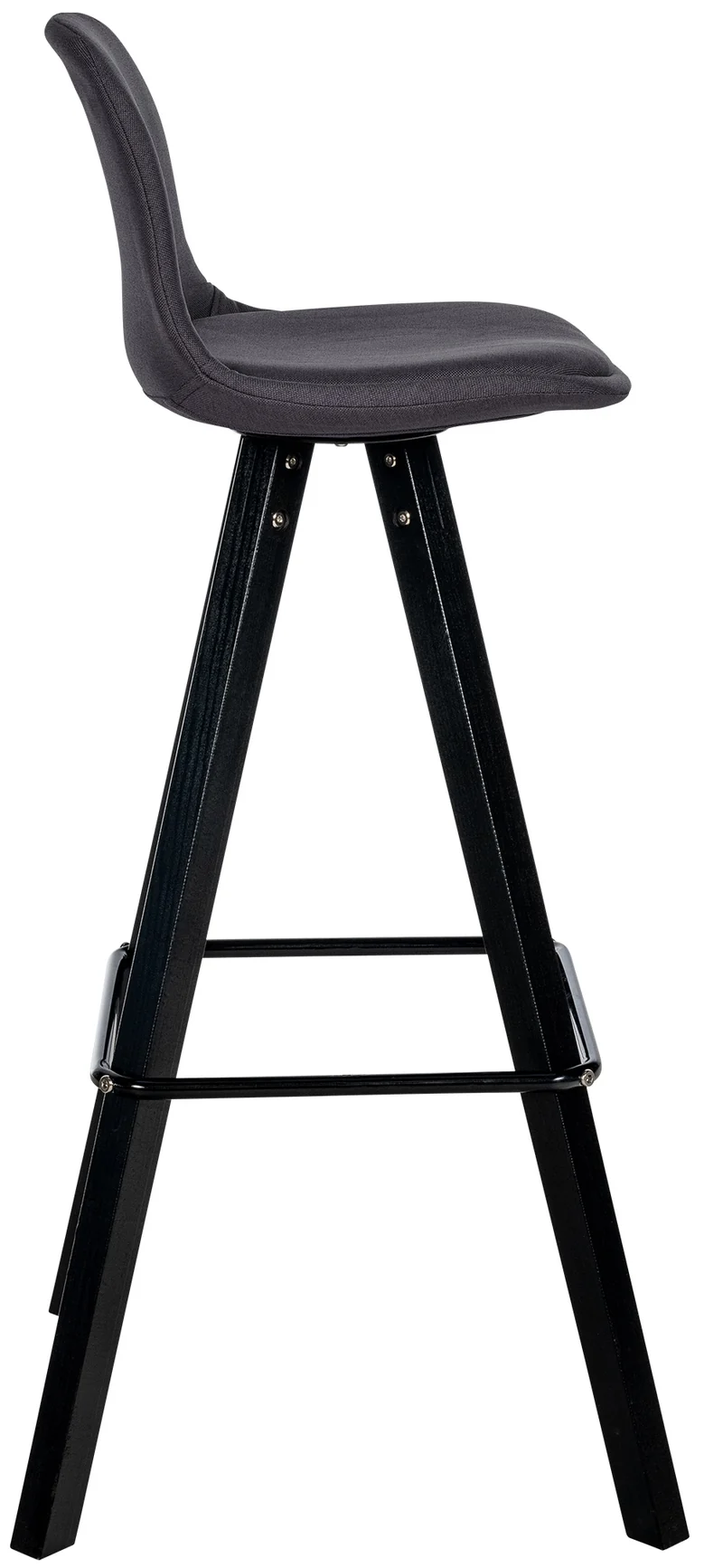 Tabouret de bar chaise haute x1 repose-pieds style scandinave en tissu gris foncé structure en bois noir carré 10_0004641