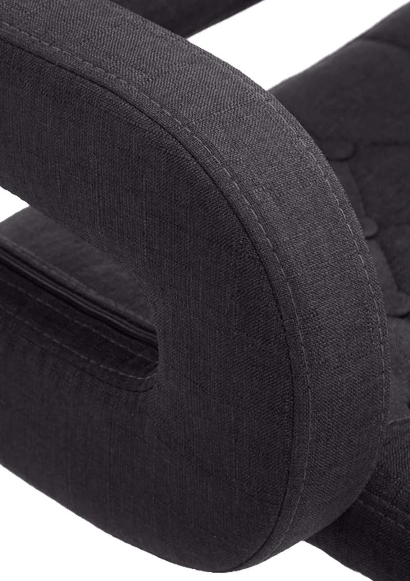 Tabouret de bar x1 avec repose-pied et accoudoirs capitonné en tissu noir support en métal noir 10_0004795