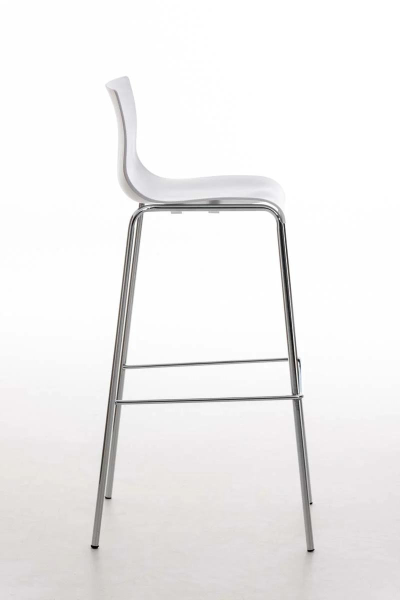 Tabouret de bar avec repose-pieds dossier incurvé en plastique blanc et 4 pieds en métal chromé 10_0004938