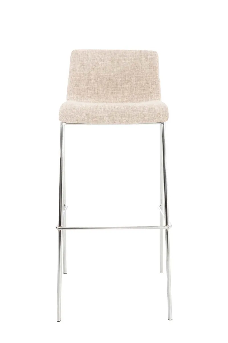 Lot de 2 tabourets de bar avec repose-pieds dossier incurvé en tissu crème et 4 pieds en métal chromé 10_0004193