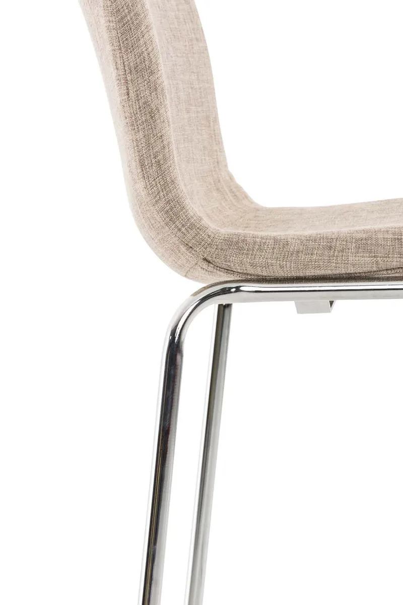 Lot de 2 tabourets de bar avec repose-pieds dossier incurvé en tissu crème et 4 pieds en métal chromé 10_0004193
